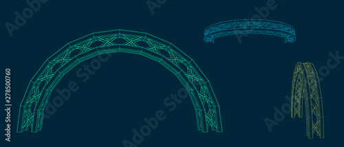 Arch Truss. Vector outline illustration.