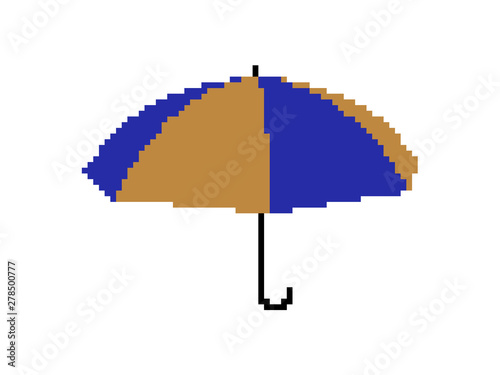 Opened umbrella. isolated on white. Vector illustration. Pixel art.
