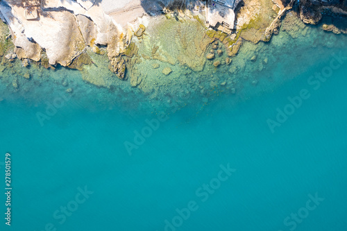 Aerial view of rocky stone beach in Croatia