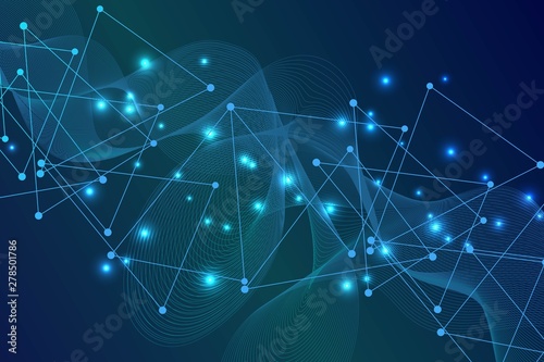 Geometric abstract background with connected line and dots. Structure molecule and communication. Big Data Visualization. Medical, technology, science background. Vector illustration.