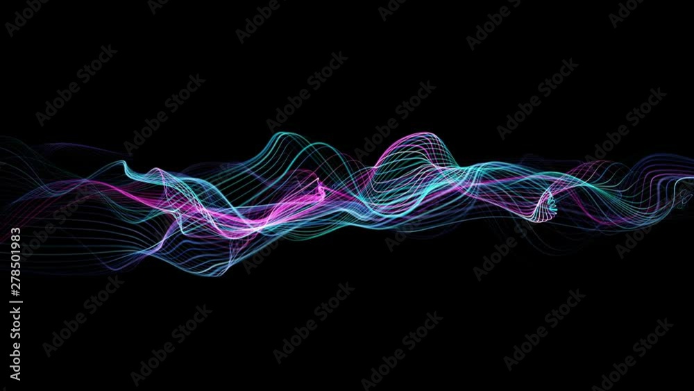 Seamless neon glowing waves. Big data wave of particles. Futuristic neon glowing surface. Abstract minimalist motion background. Loopable 4k