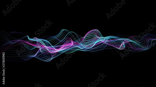 Seamless neon glowing waves. Big data wave of particles. Futuristic neon glowing surface. Abstract minimalist motion background. Loopable 4k