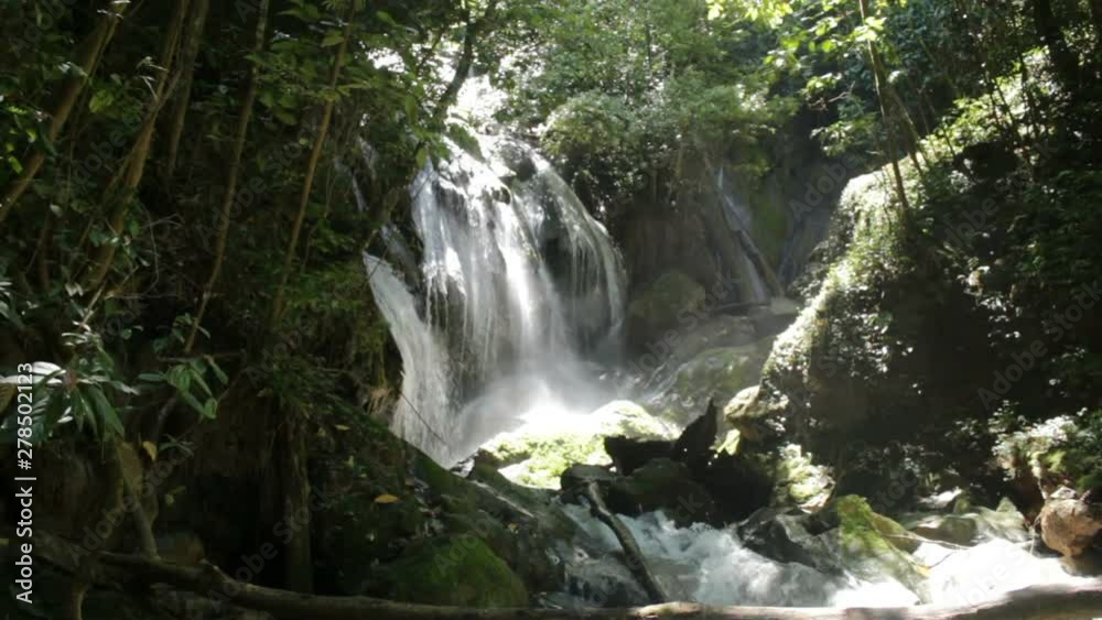 A large flowing waterfall in rainforest A large flowing waterfall in rainforest