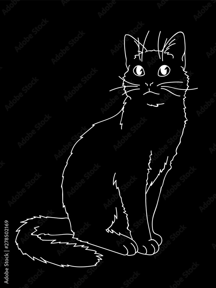 fluffy black cat - Black Cat - Sticker