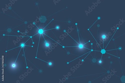 Geometric abstract background with connected line and dots. Structure molecule and communication. Big Data Visualization. Medical, technology, science background. Vector illustration.