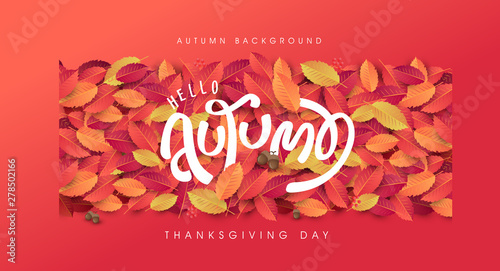 Autumn leaves background.thanksgiving day vector illustration.autumn lettering.