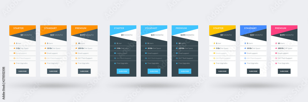 Pricing table design template. Vector pricing plans. Vector illustration