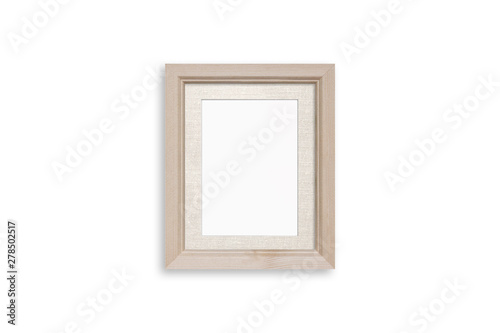 Photo frame, blank realistic framework with decorative textile background, interior decor element mock up