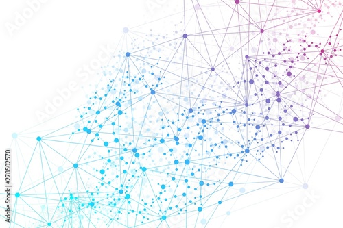 Structure molecule and communication. Dna, atom, neurons. Scientific concept for your design. Connected lines with dots. Medical, technology, chemistry, science background. Vector illustration.