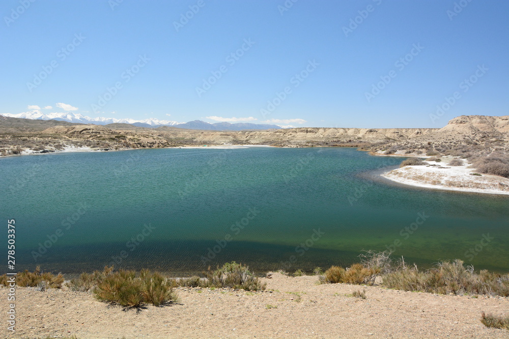 Salt lake near Issyk-Kul southern shore. Kyrgyzstan