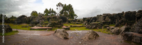 View to ruins of Qenqo or Kenko archaeological site at Cuzco, Peru