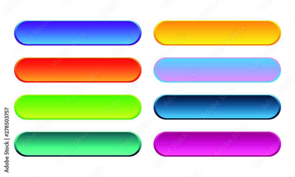 Set of colored gradient web buttons on white background. Web elements. Set of colored gradient web buttons on white background. Web elements.