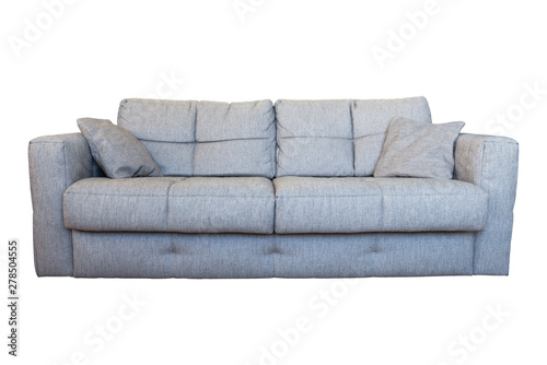 Modern gray sofa or couch furniture isolated on white background