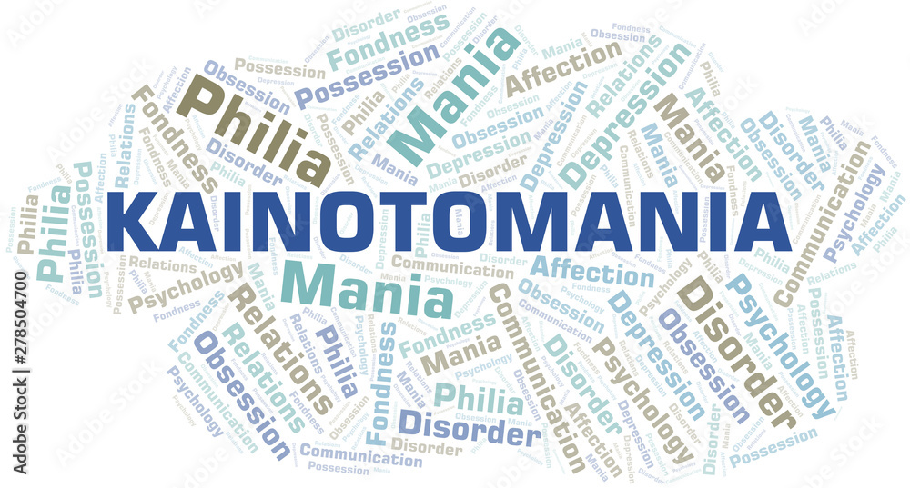 Kainotomania word cloud. Type of mania, made with text only.