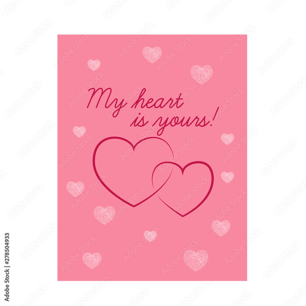 Beautiful pink Valentine s Day card with hearts