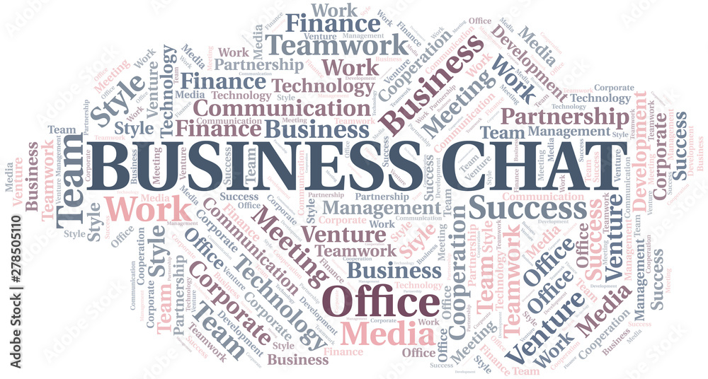 Business Chat word cloud. Collage made with text only.