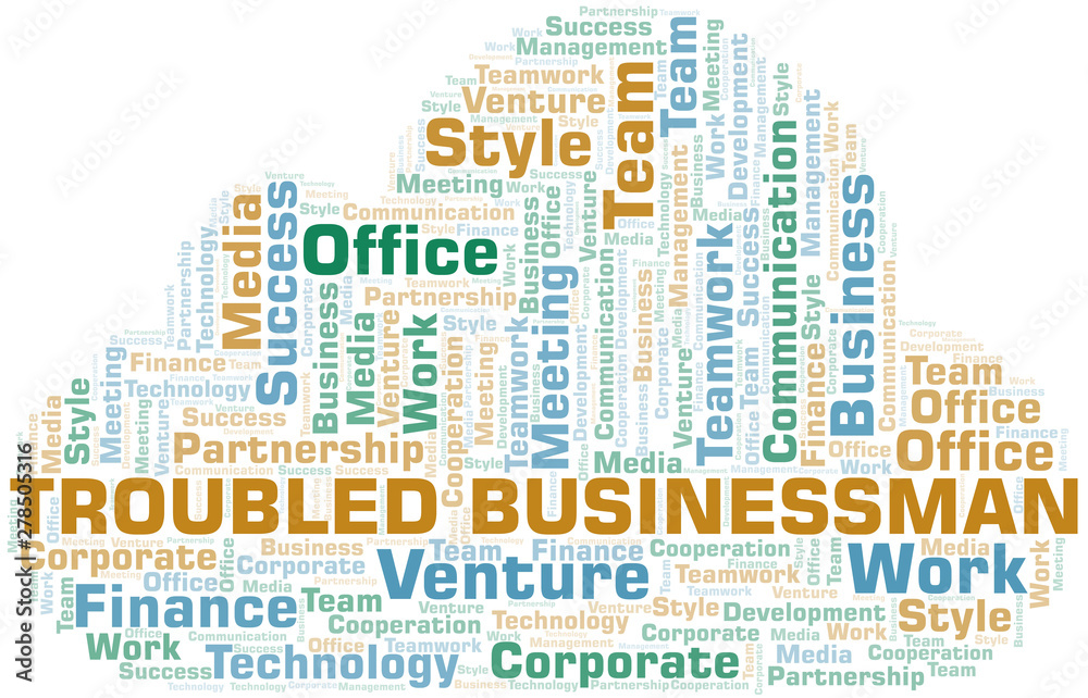 Troubled Businessman word cloud. Collage made with text only.
