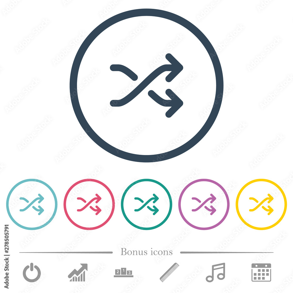 Media shuffle flat color icons in round outlines Media shuffle flat color icons in round outlines