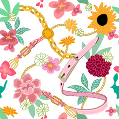 Crédence de cuisine Élément floral et bijoux patrons Beautiful print with belts and golden chains.  © svetlanakononov7