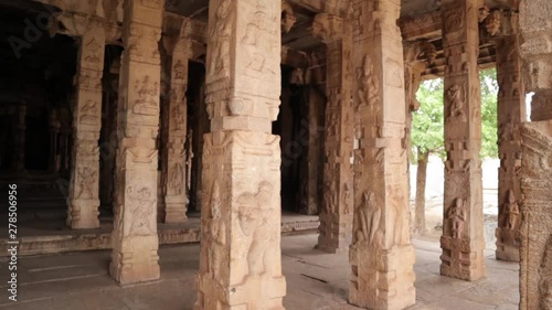Pan View of Beautifully Sculpted Rock Piller at Malyavanta Raghunatha Temple, Hampi, Karnataka photo