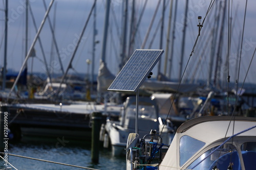 Solar cell panel on boat in Gothenburg, Sweden © wideshuts