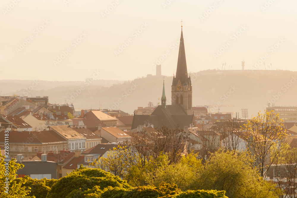 Beautiful spring view on Church of St. Prokop at the sunset, Prague, Czechia