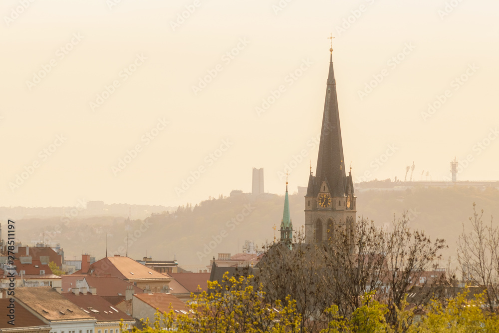 Beautiful spring view on Church of St. Prokop at the sunset, Prague, Czechia