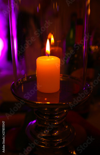 Romantic candle light in the dark.