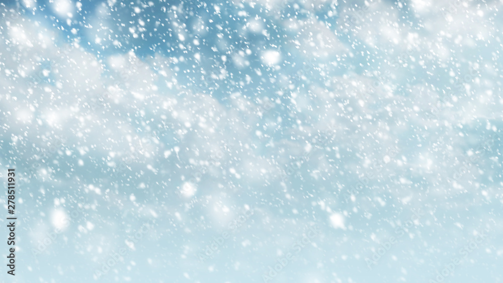 Snow falling on sky with cloud for winter season and christmas background