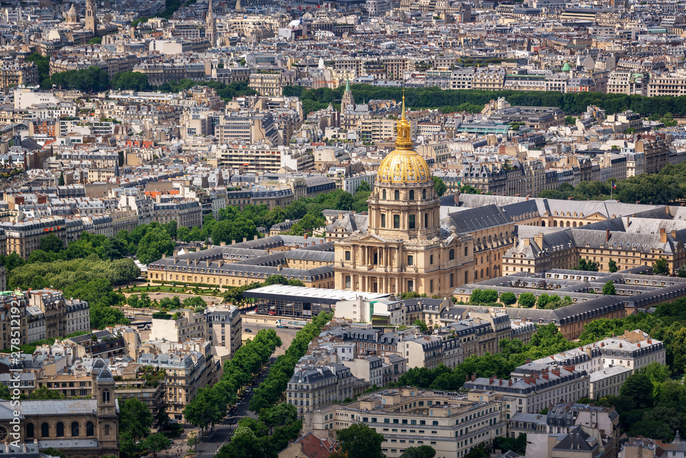 Aerial view of Dome des Invalides in Paris France