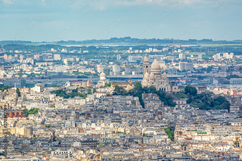 Aerial view of  Montmartre with Sacre-Coeur Basilica  in Paris France