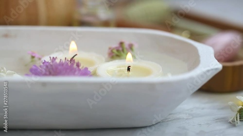 Spa candles burning , tranquil serene scene wellness and spa background