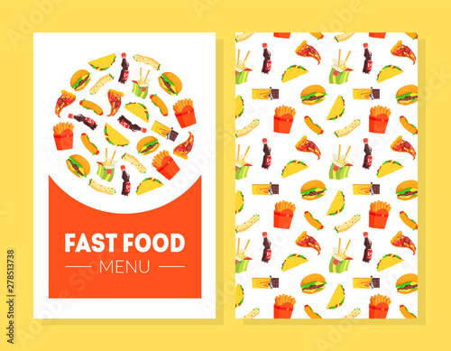 Fast Food Menu Card Template, Restaurant, Cafe Design Element, Banner, Invitation, Voucher, Flyer, Coupon, Brochure, Vector Illustration photo