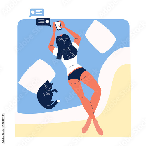 Beautiful girl lying with laptop computer