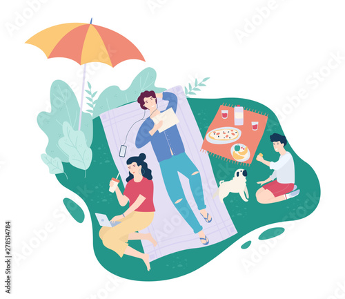 Friends spend time outdoor on picnic