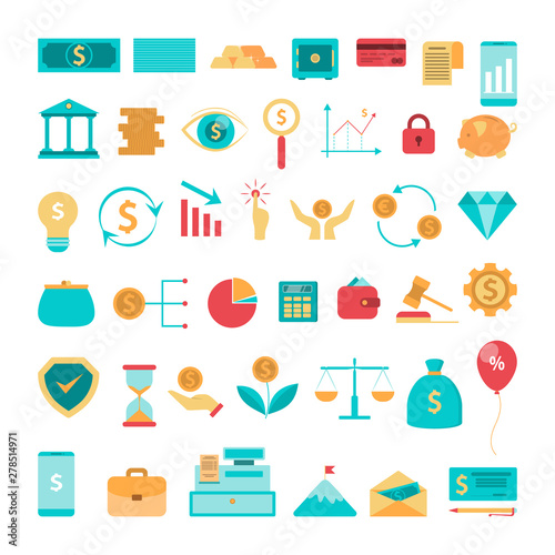 Finance icon set. Calculator and contract, payment