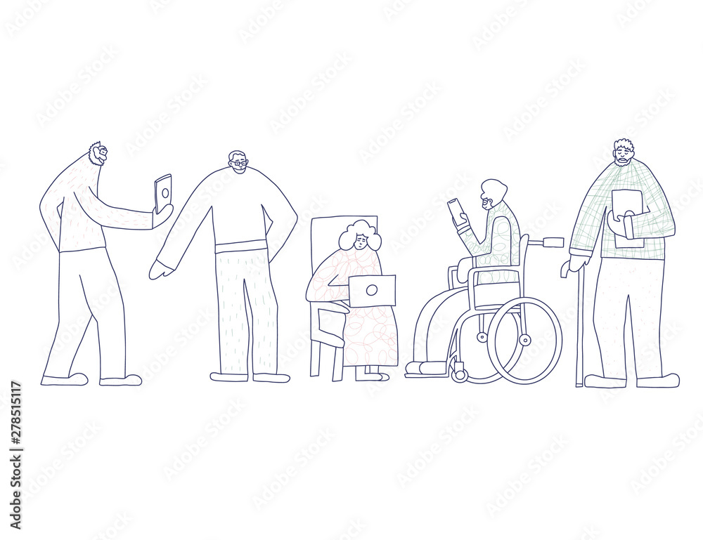 Group of old people isolated. Vector illustration. Group of old people isolated. Vector illustration.