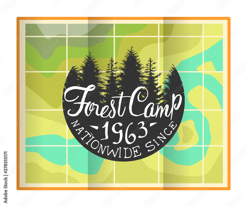 Forest Camp Banner Template, Retro Hand Drawn Travel Badge Vector Illustration - obrazy, fototapety, plakaty 