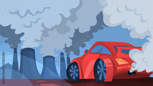 Air pollution web banner concept. Smoke from the factory