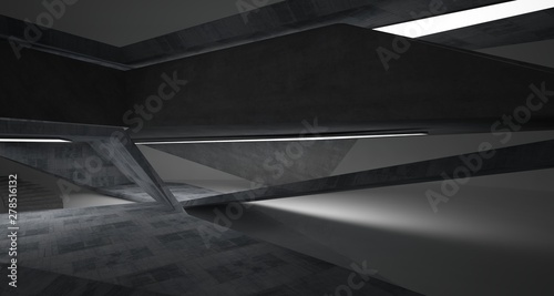 Obraz na płótnie Abstract architectural concrete interior of a minimalist house with neon lighting. 3D illustration and rendering. w salonie