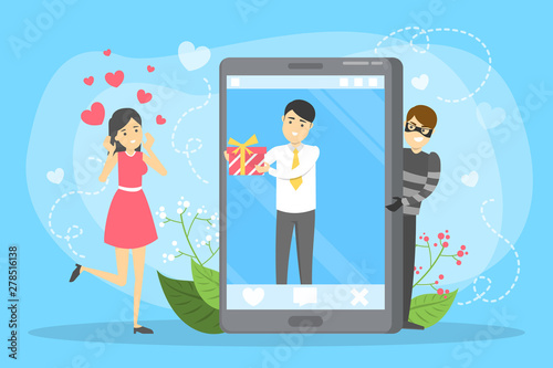Online dating app. Virtual relationship and love.