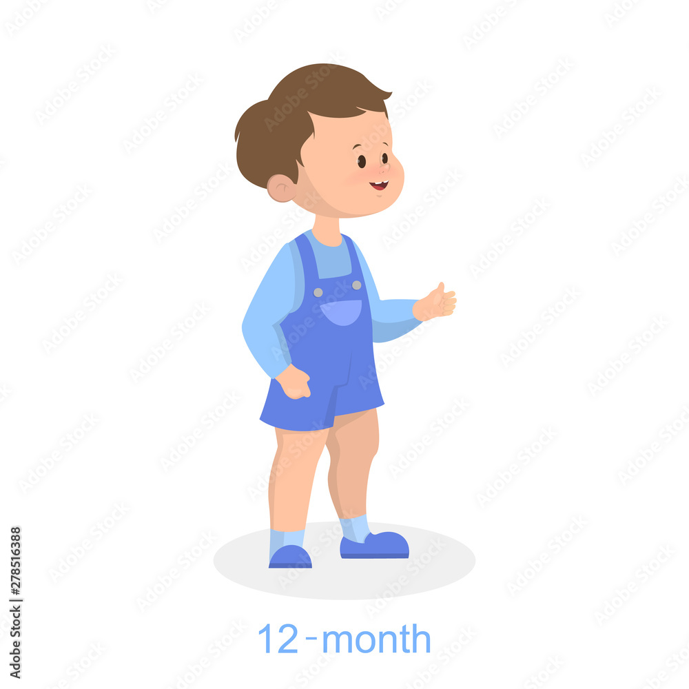 Cute little baby walking. One year old child