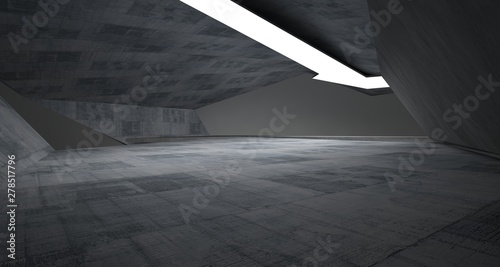 Abstract architectural concrete interior of a minimalist house with neon lighting. 3D illustration and rendering.