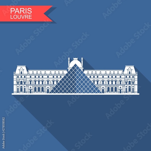 Canvas Print Louvre in Paris vector flat icon with shadow