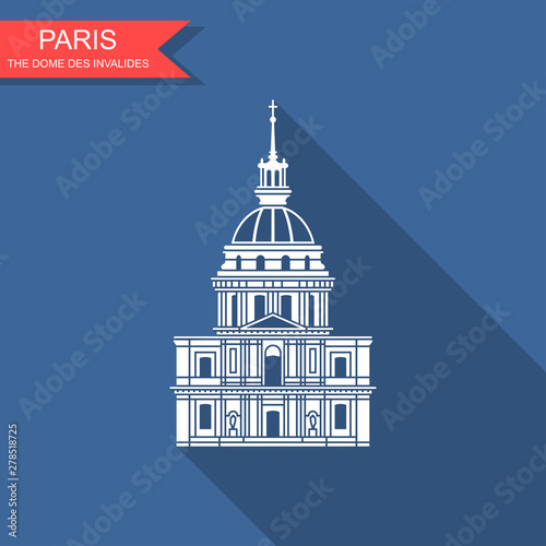Image of the house of invalides in Paris. Flat icon with shadow photo