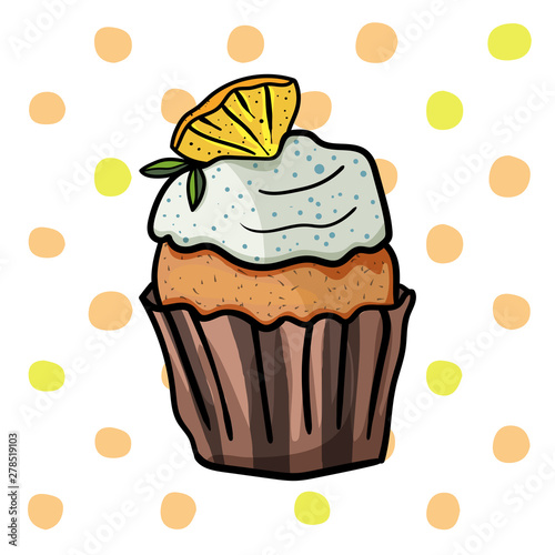 Easter cupcake with lemon. Baking for tea. Bright print.