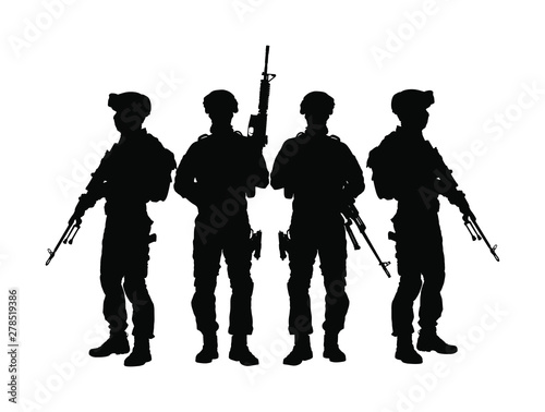 Obraz na plátne Army soldiers with sniper rifle on duty vector silhouette (Memorial day, Veteran's day, 4th of July, Independence day ) Soldier keeps the watch, on the guard
