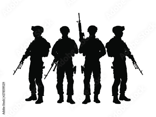 Army soldiers with sniper rifle on duty vector silhouette (Memorial day, Veteran's day, 4th of July, Independence day ) Soldier keeps the watch, on the guard. Rangers on border. Commandos team unit.