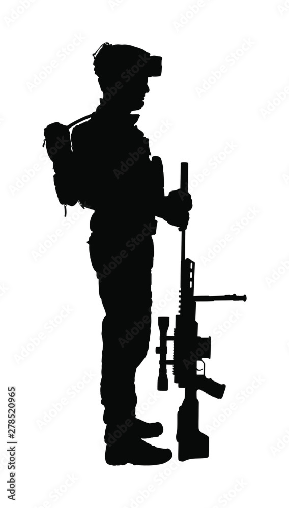 Army soldier with sniper rifle on duty vector silhouette (Memorial day ...