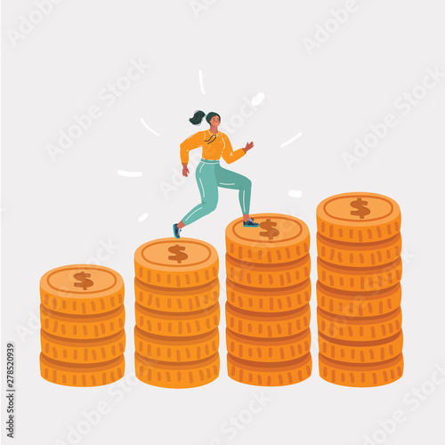 Woman running on coins